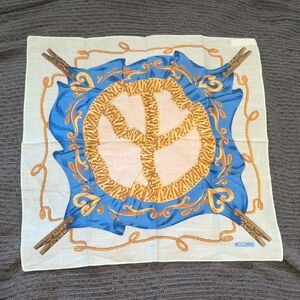 Moschino Cream and Blue Scarf with Gold Accents Pocket Square